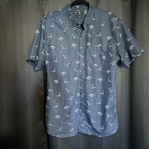 Casual Blue Dinosaur Print Men's Shirt